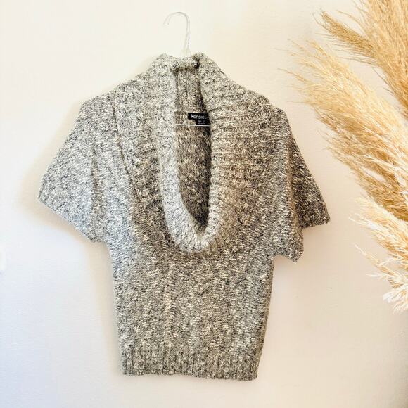 NEW NORDSTROM KENSI $118 Cowl Neck Grey White Chunky Knit Short Sleeve Sweater S - Picture 3 of 15